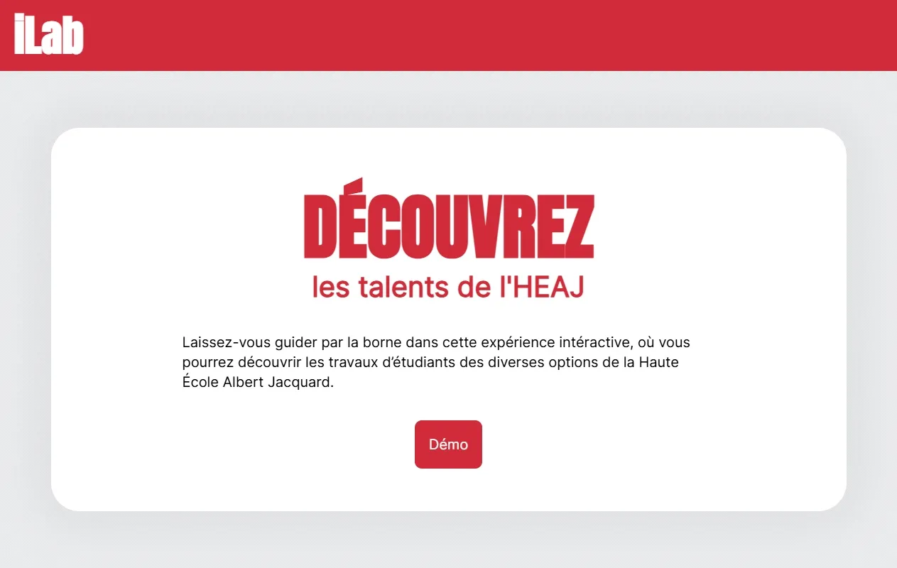 Screenshot of the old iLab project's homepage, an introductory text using the red and white colors of the school.