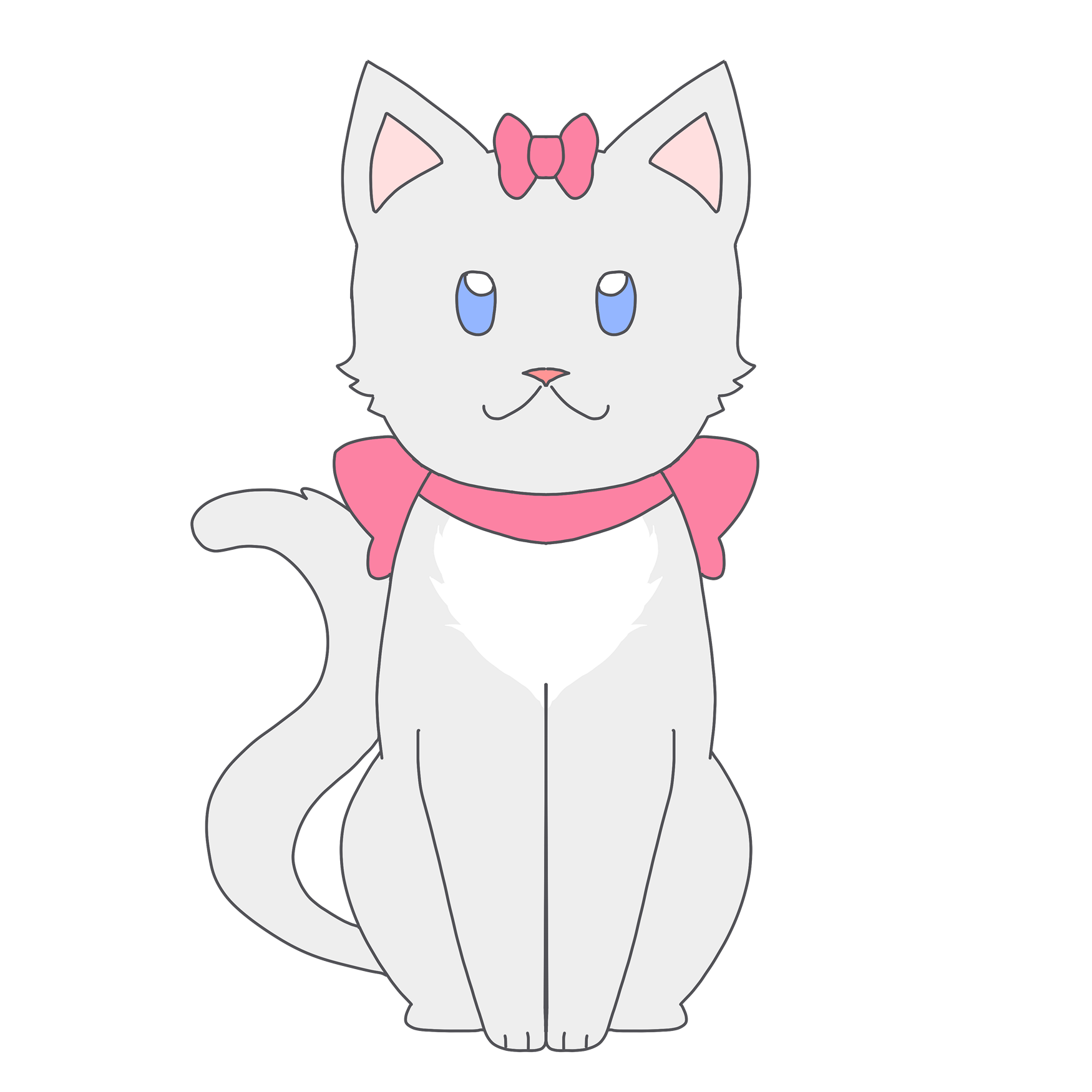 Stylized drawing of a cat sitting while looking at the viewer.